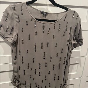 Theory Metallic Embellished Short Sleeve Top